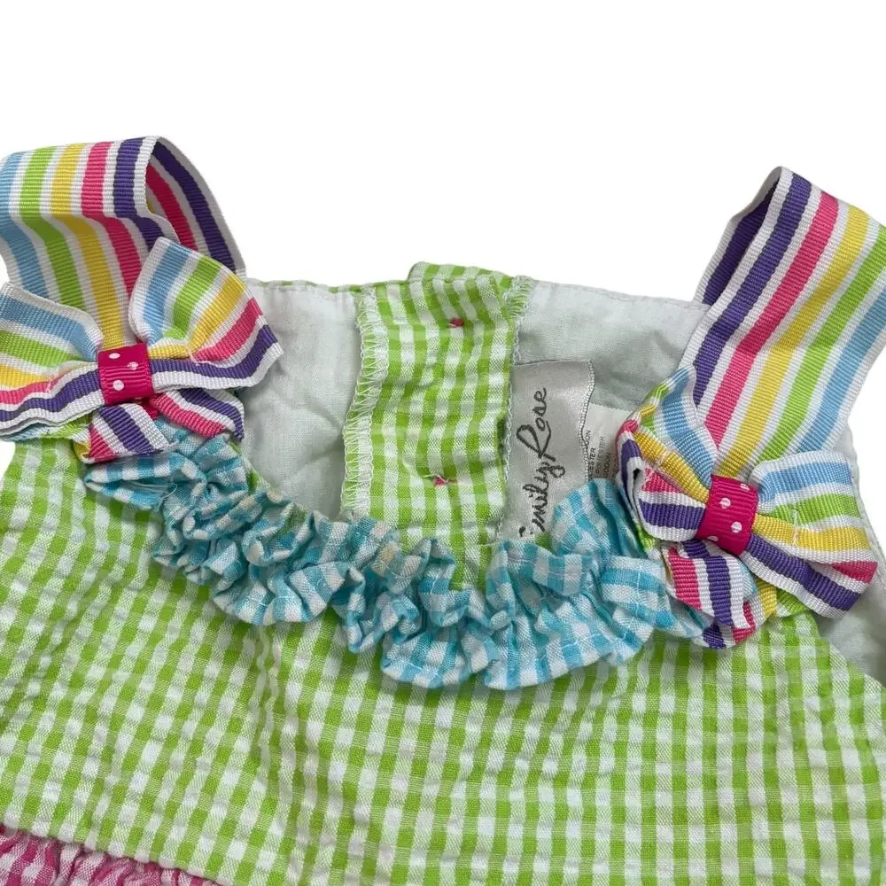 VTG Emily Rose Girls Fish Applique Seersucker Dress 12M Cottagecore Rainbow Bow